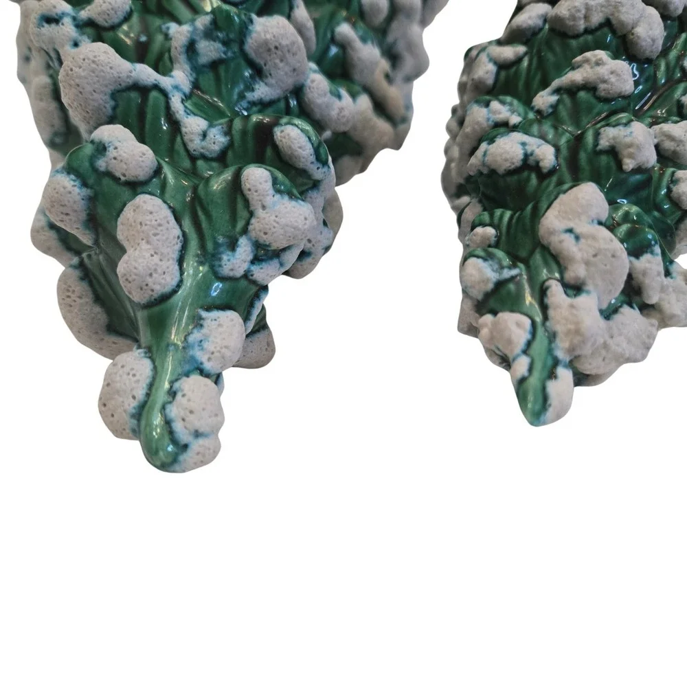Set (2) Vintage Artisan Made Holland Mold Ceramic Snow Covered Tree 6